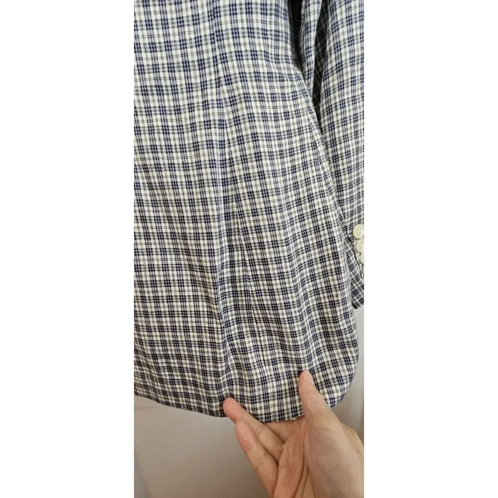VTG LAUREN Ralph Lauren plaid blazer 100% Linen‎ petite 4P USA made